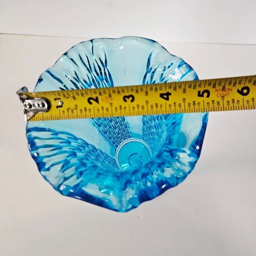 Vintage Aqua Ice Blue Footed Ruffled Ribbed Textured Depression Glass Vase 10